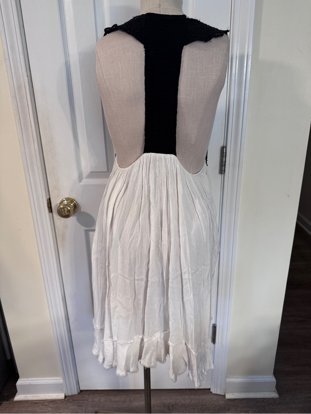 Free People Kissed By The Waves Dress S Black Ivory Lace Open Back Boho Mini - Picture 7 of 12